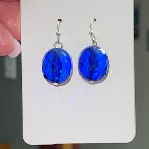 Blue Clear Blue Crystal Cut Faceted Bead Earrings